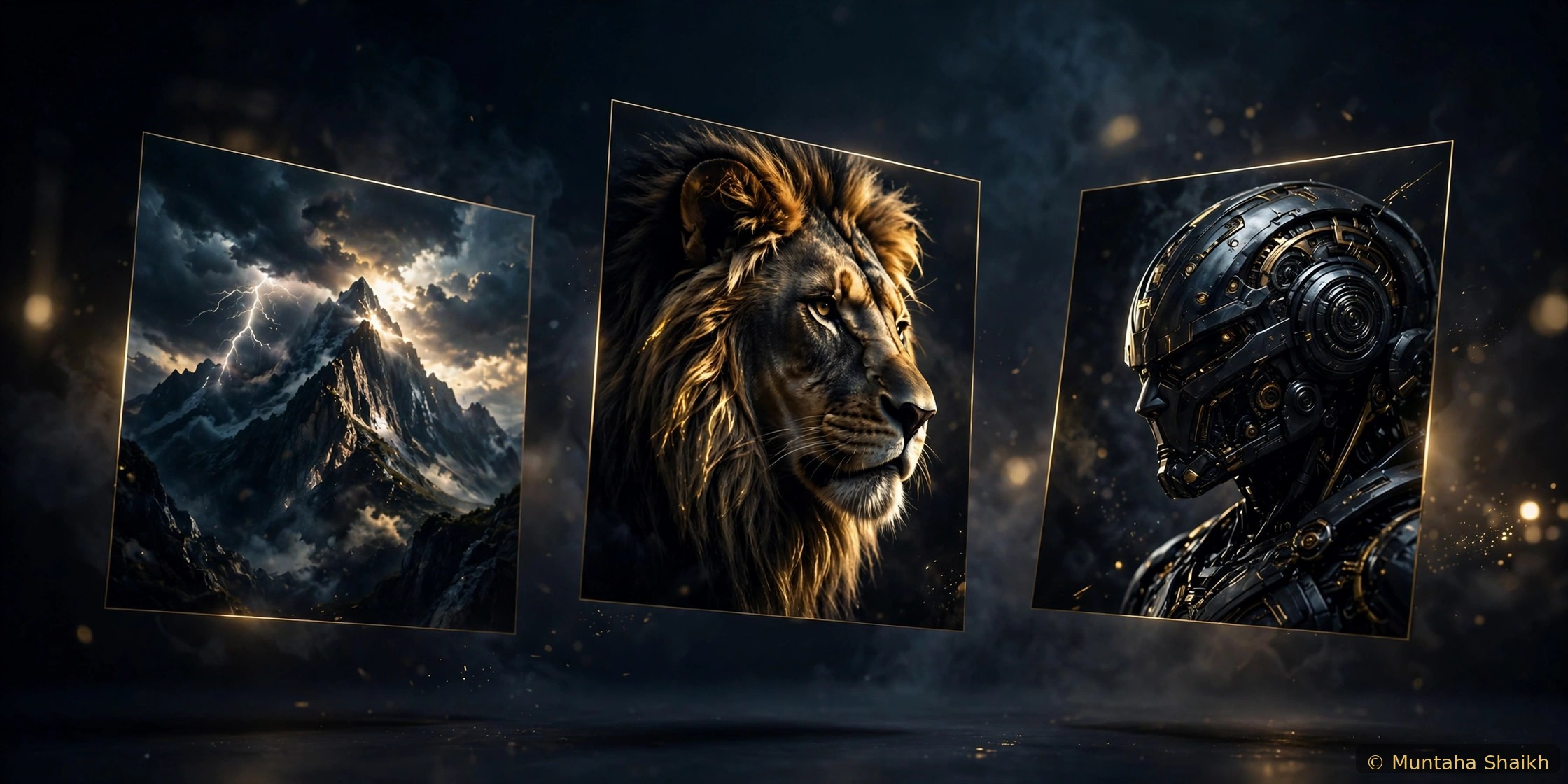 Featured thumbnail collection — cinematic lion, mountain and robot designs